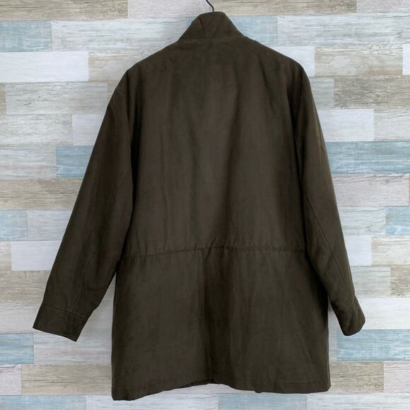 Jos A Bank Flannel Lined Overcoat Brown Faux Suede Field Casual Mens Large - Picture 4 of 8